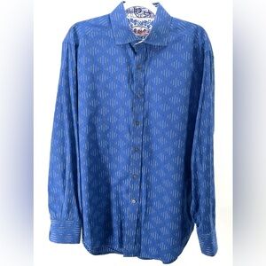 Robert Graham Shirt Men's Large Blue Stripe Cotton Silk Flip Cuff Paisley L/S